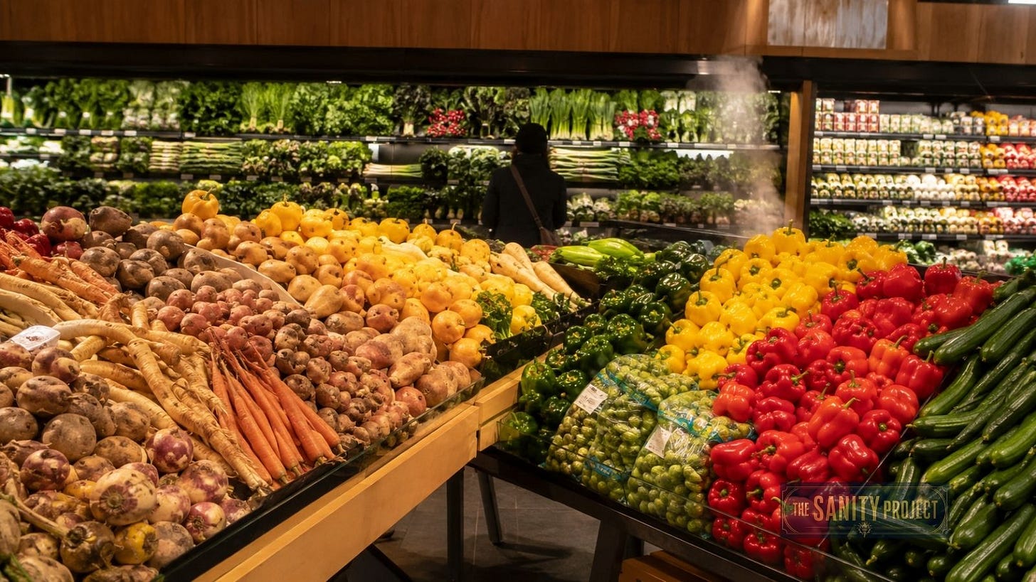 Canadian and imported vegetables displayed side by side, illustrating the vertical farming canada and import dependence debate. Canadian and imported vegetables displayed side by side, illustrating the vertical farming canada and import dependence debate.