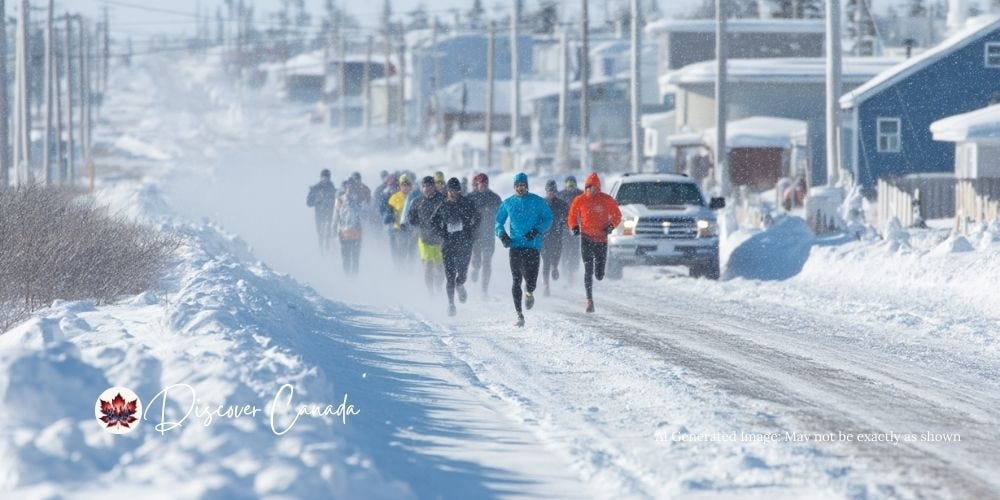 Runners in Churchill Manitoba taking part in the Polar Bear Marathon. Runners in Churchill Manitoba taking part in the Polar Bear Marathon.