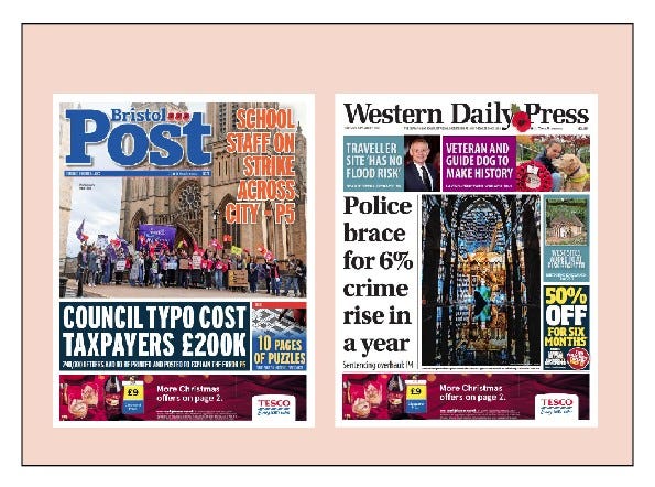 P1 of the Bristol Post and Western Daily Press