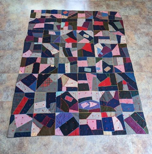 Vtg/Antique Handmade Crazy Quilt, 1910’s-30’s/64” x 84”/Decorative Stitching - Picture 1 of 5 Vtg/Antique Handmade Crazy Quilt, 1910’s-30’s/64” x 84”/Decorative Stitching - Picture 1 of 5