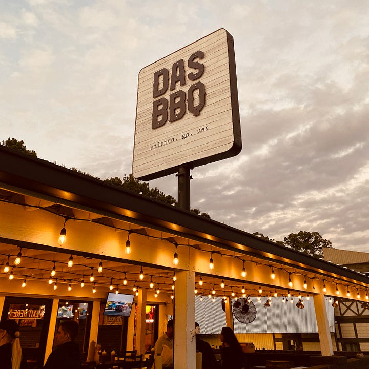platter, barbecue, sign, lights, building