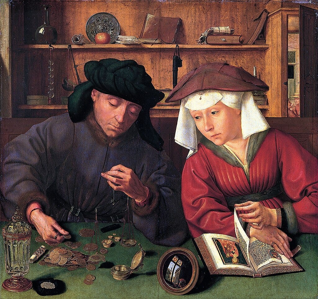The Moneylender and his Wife, Quentin Matsys. Wikipedia The Moneylender and his Wife, Quentin Matsys. Wikipedia