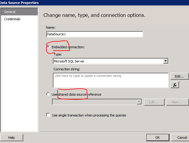 SSRS embedded vs shared connection SSRS embedded vs shared connection