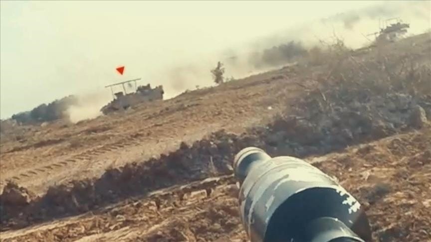 Palestinian Resistance factions destroy an Israeli APC in Beit Lahia, northern Gaza Strip, occupied Palestine, in an undated screengrab (Resistance Military Media) Palestinian Resistance factions destroy an Israeli APC in Beit Lahia, northern Gaza Strip, occupied Palestine, in an undated screengrab (Resistance Military Media)