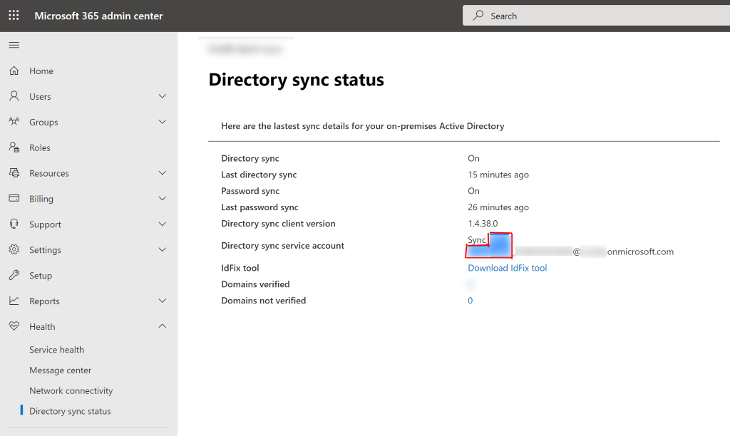 Schermata Azure AD Connect su portale amministrativo di Microsoft 365 Schermata Azure AD Connect su portale amministrativo di Microsoft 365