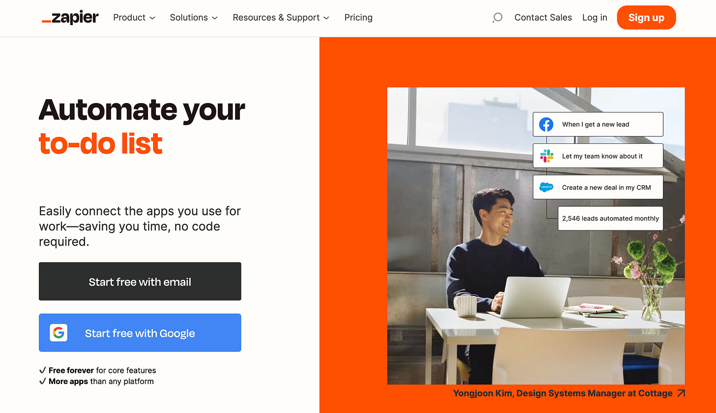 Zapier Home page