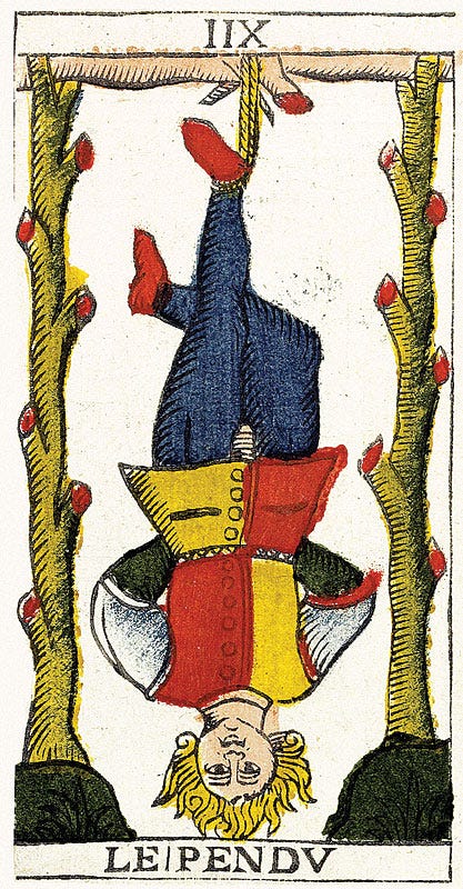 El Colgado. Tarot de Marsella de Pierre Madenié, 1709
