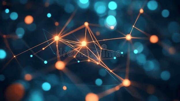 Abstract Digital Data Visualization Glowing Teal Orange Lines ...