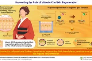 Vitamin C is well known for its antioxidant effects and ability to boost collagen in the skin. Now, new research shows it goes even deeper—promoting skin regeneration at the genetic level. Using advanced gene analysis, scientists found that vitamin C activates enzymes that switch key genes back on through DNA demethylation. This process stimulates keratinocyte growth, leading to thicker, healthier skin.