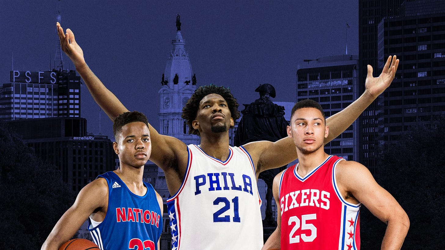 Image may contain Ben Simmons Markelle Fultz Human Person People Sport Sports Team Team Sport and Basketball