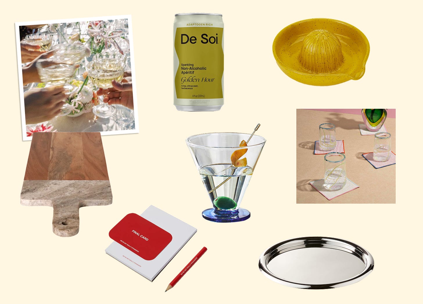 A collage of products for hosting a mocktail party