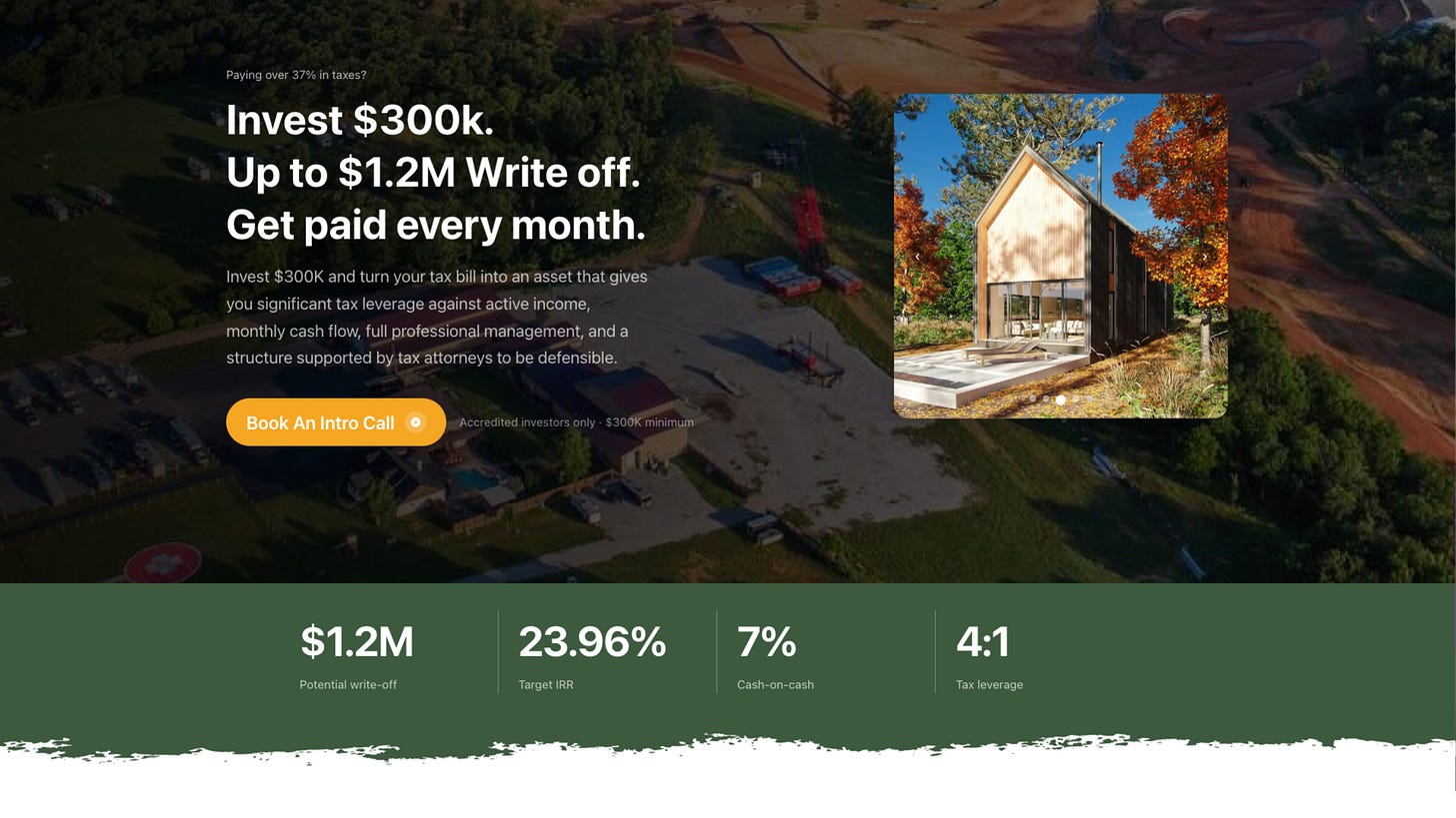 Invest $300k. Up to $1.2M Write off. Get paid every month