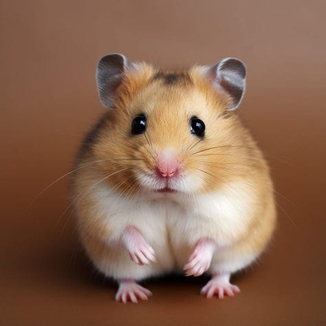Midjourney V5 results for "forest hut," "hamster photo," and "hoverboard"