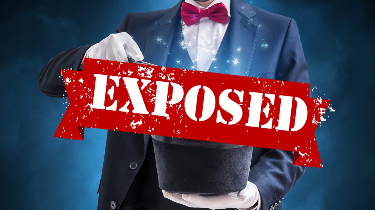 Picture of a magician and the word Exposed superimposed on top