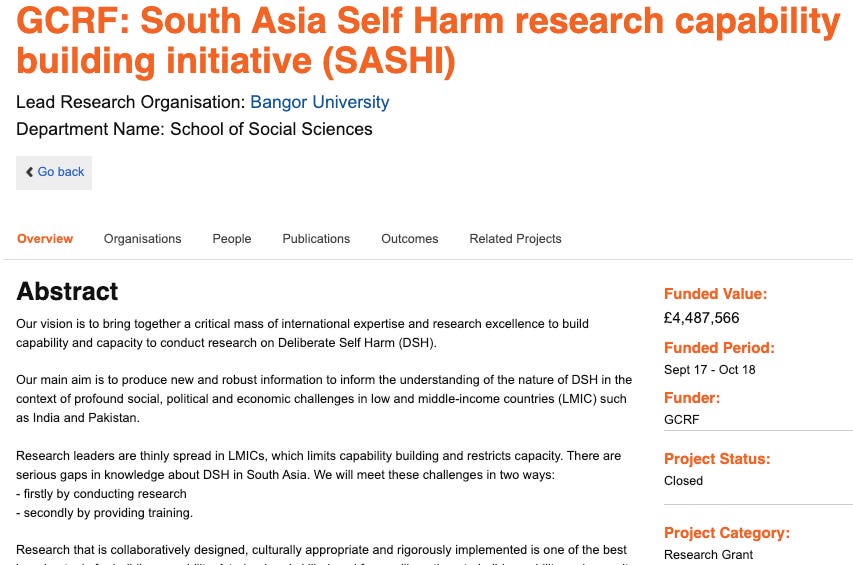 Over £4 MILLION of the UK aid budget was given to research on self-harm in South Asia