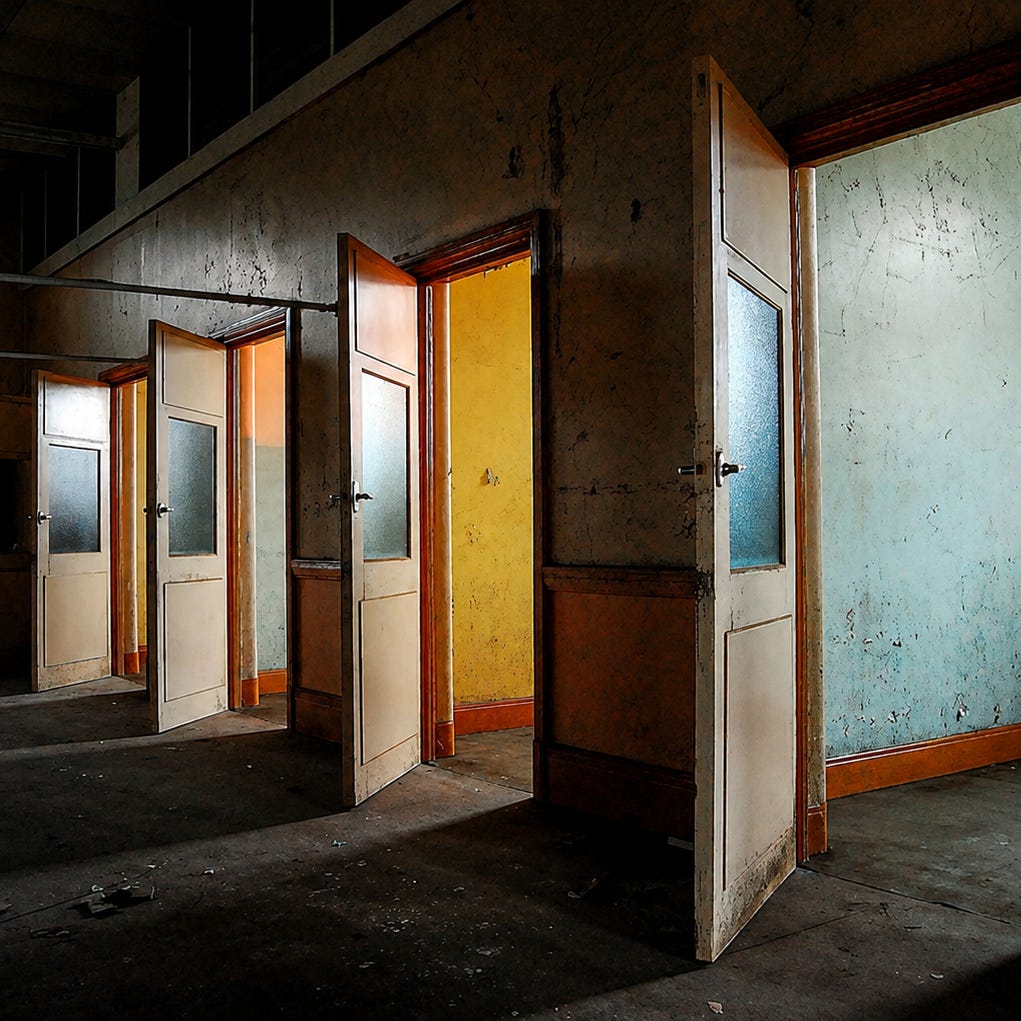 Abandoned Corridor of Open Doors