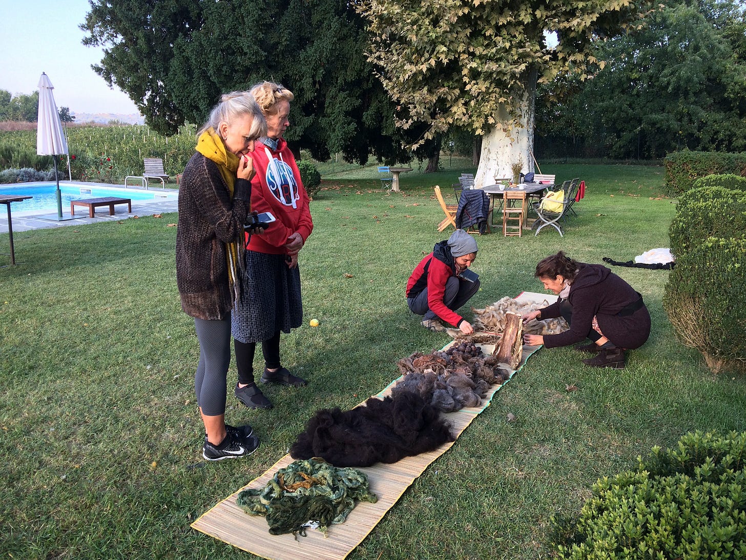 Brown from walnuts, green from onion + indigo