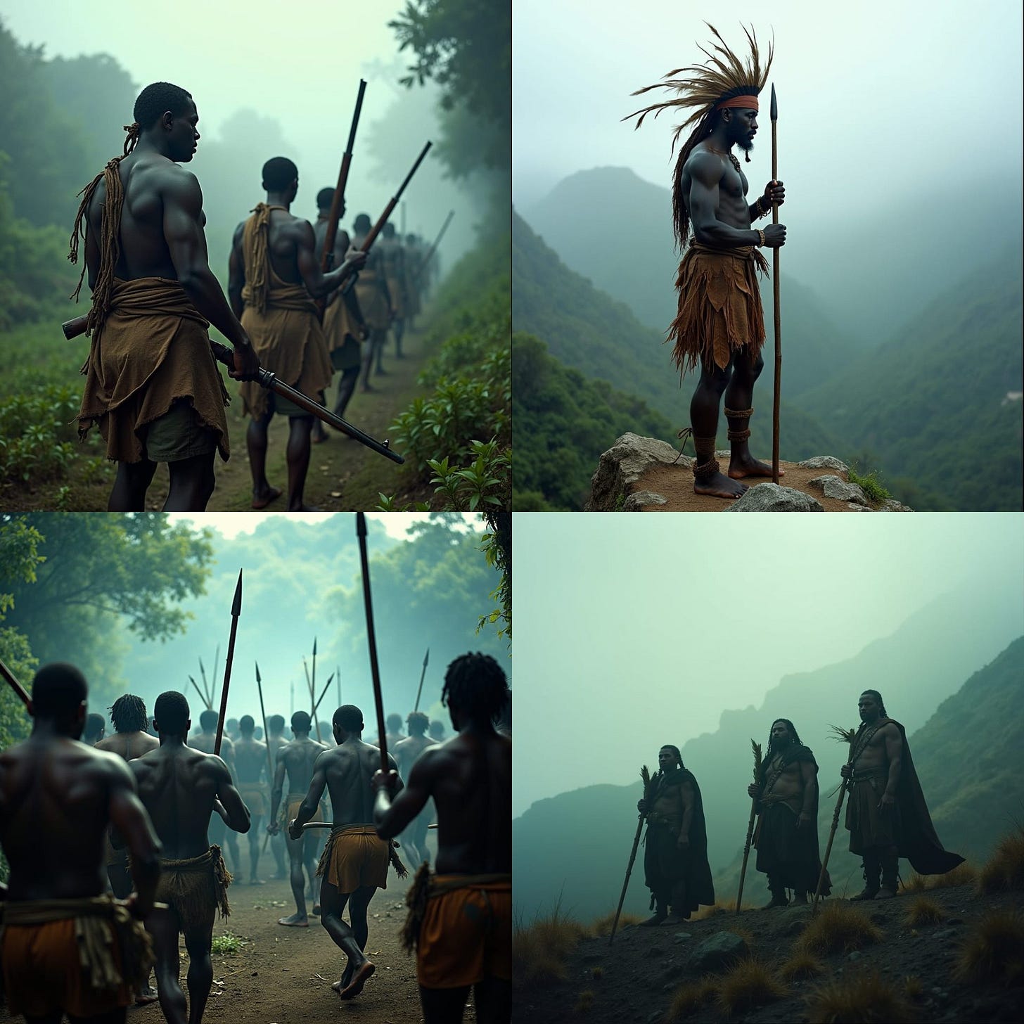 Depicting the fierce resilience of the Maroons, who fought from 1728 to 1739 against British colonial forces in Jamaica, this image captures the strength and determination of communities of escaped Africans who found refuge in the island’s rugged interior.