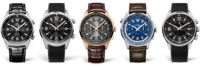  From left: The five models included in the Polaris collection are the Automatic, Date, Chronograph, Chronograph WT and the limited edition Memovox. 
