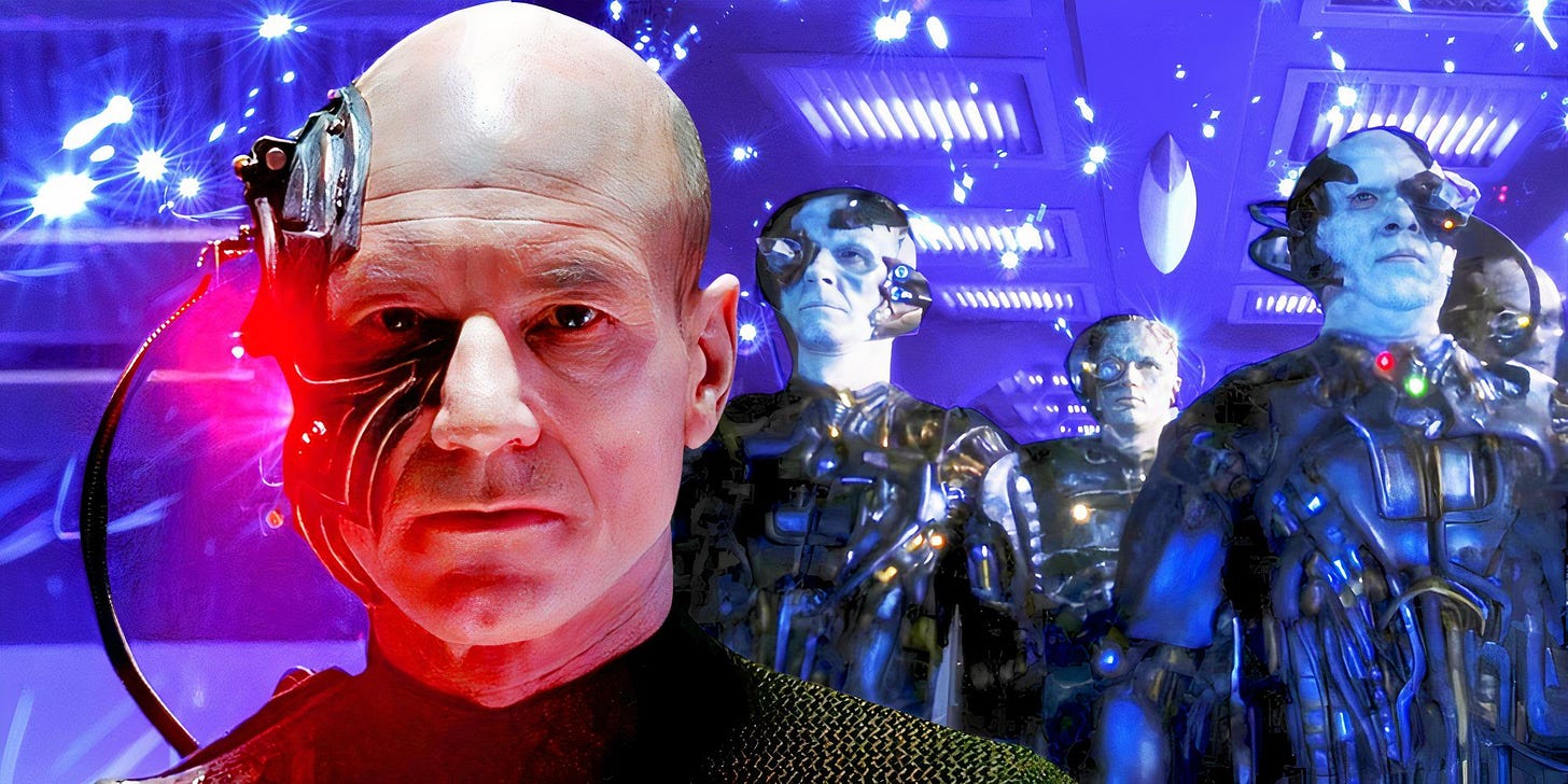Captain Picard as Locutus of Borg & Borgs in Star Trek Voyager Captain Picard as Locutus of Borg & Borgs in Star Trek Voyager