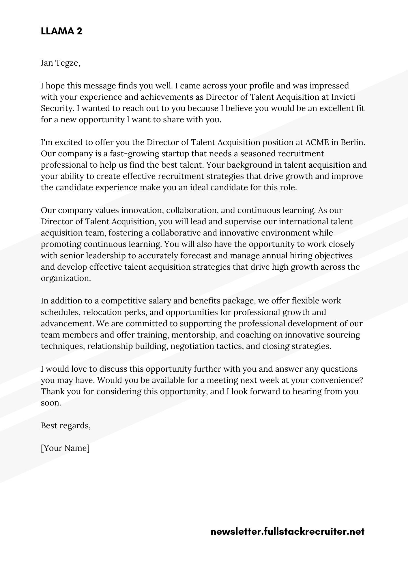 LLAMA 2 Outreach Message