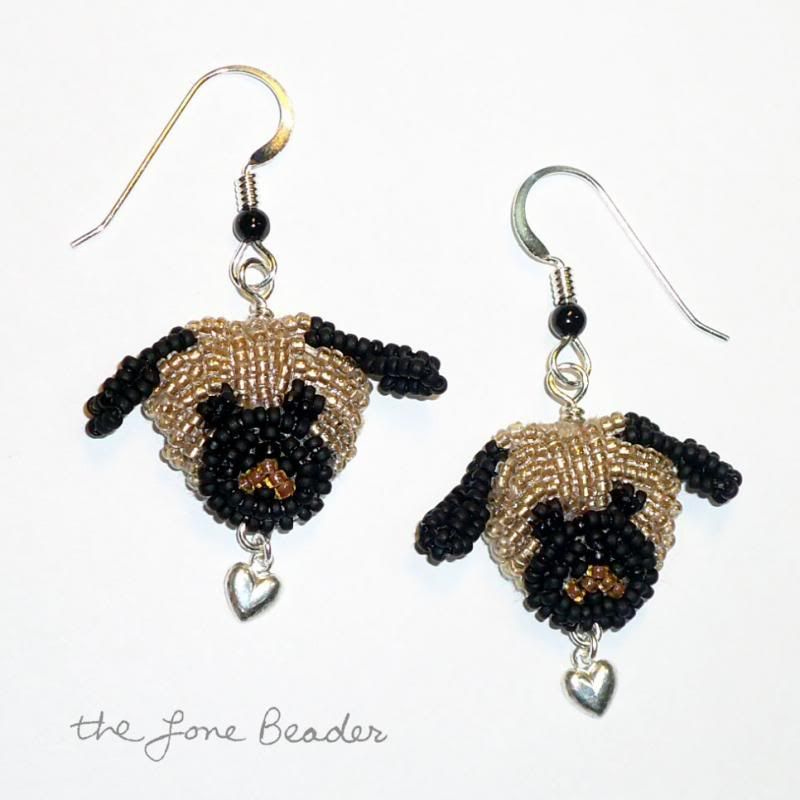 beaded Pug Love sterling silver dangly earrings Etsy bead embroidery beaded Pug Love sterling silver dangly earrings Etsy bead embroidery
