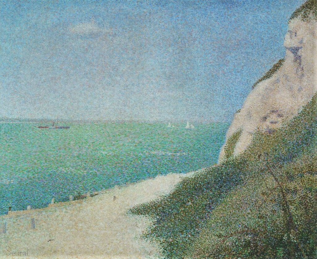 Georges Seurat: 1886, DR165 dH169, The beach, Le Bas-Butin at Honfleur, 67x78, MBA Tournai (iR6;R3,p271;R183,no165;R207,p124/5) =Nantes-1886-969 =4XX-1887-6 =3SdI-1887-440 =17LE-1910-169