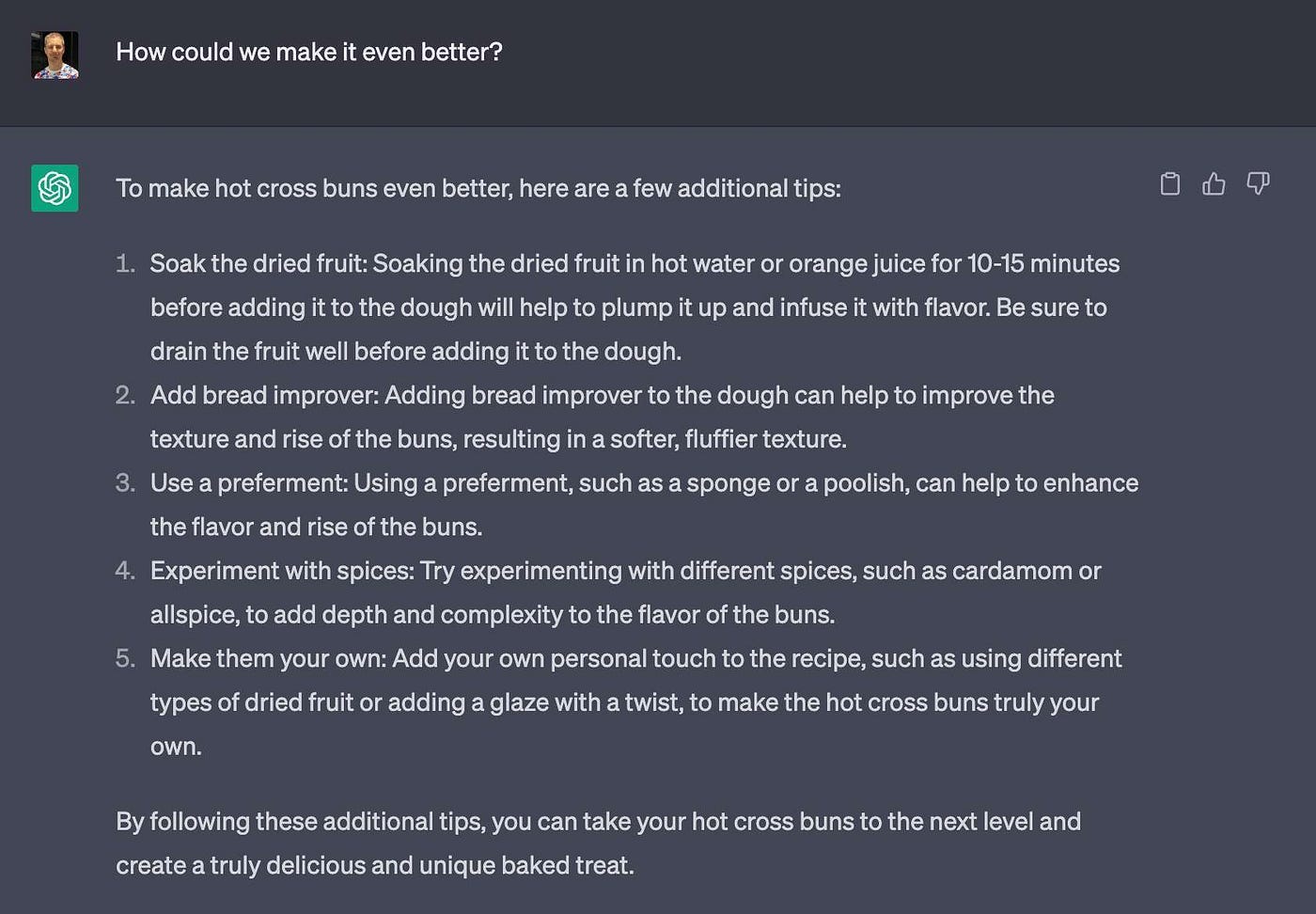 ChatGPT Prompt asking to make the recipe better