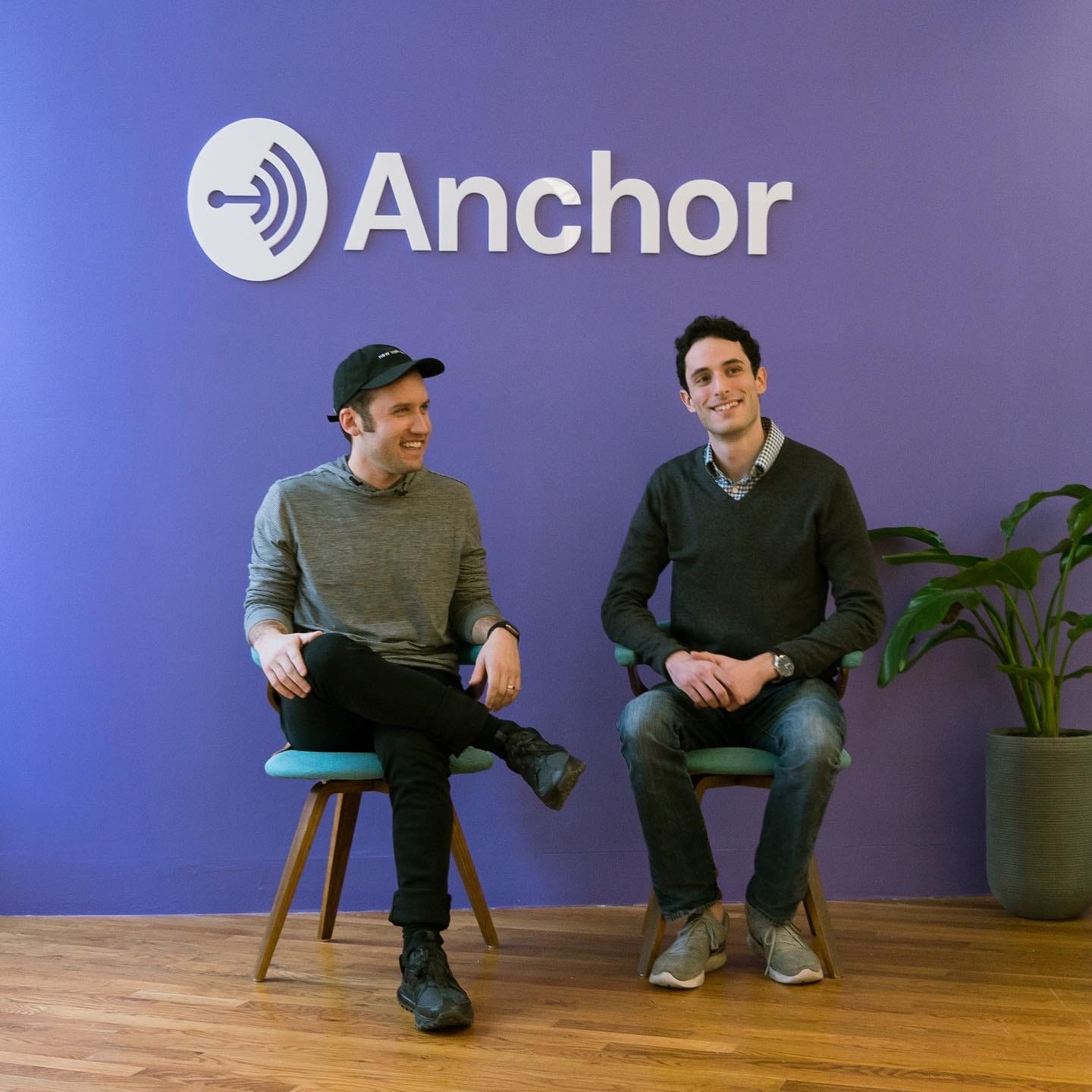 A photo of the co-founders of Anchor, the world's largest podcasting platform. On the left is Michael Mignano, CEO of Anchor, and on the right is Nir Zicherman, CTO of Anchor. The photo was taken sometime around 2018 in the former Anchor office before the company was acquired by Spotify. A photo of the co-founders of Anchor, the world's largest podcasting platform. On the left is Michael Mignano, CEO of Anchor, and on the right is Nir Zicherman, CTO of Anchor. The photo was taken sometime around 2018 in the former Anchor office before the company was acquired by Spotify.