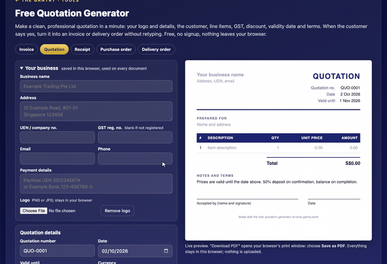 Demo: the free Quotation Generator in action Demo: the free Quotation Generator in action