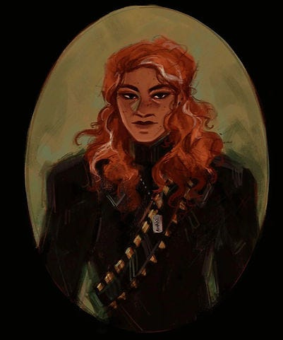 Portrait of Red-haired, light brown-skinned Commander Wake with a smile on her face, wearing military insignia Portrait of Red-haired, light brown-skinned Commander Wake with a smile on her face, wearing military insignia