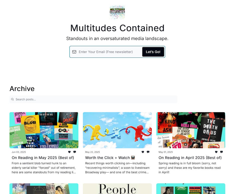 screenshot of Multitudes Contained post page on beehiiv