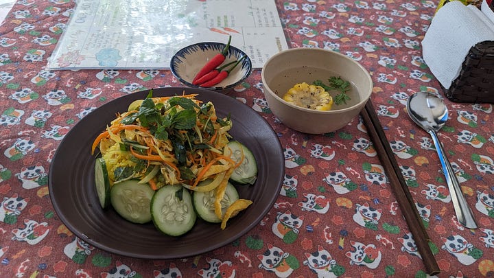 chicken rice dish and menu