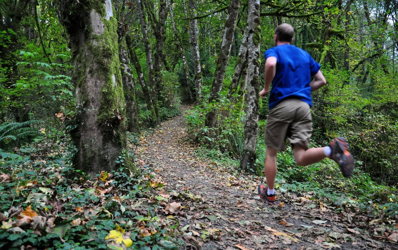 A person running on trails. A person running on trails.