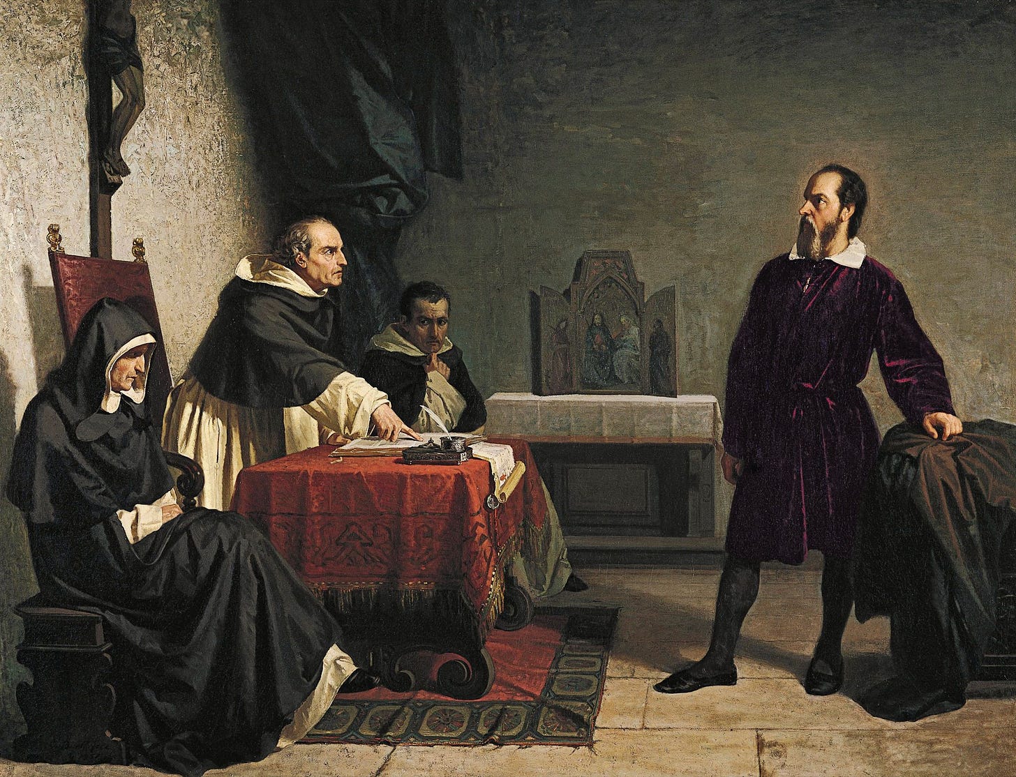 Galileo facing the Inquisition he provided every argument for toleration he could and still the Church couldnt tolerate him.