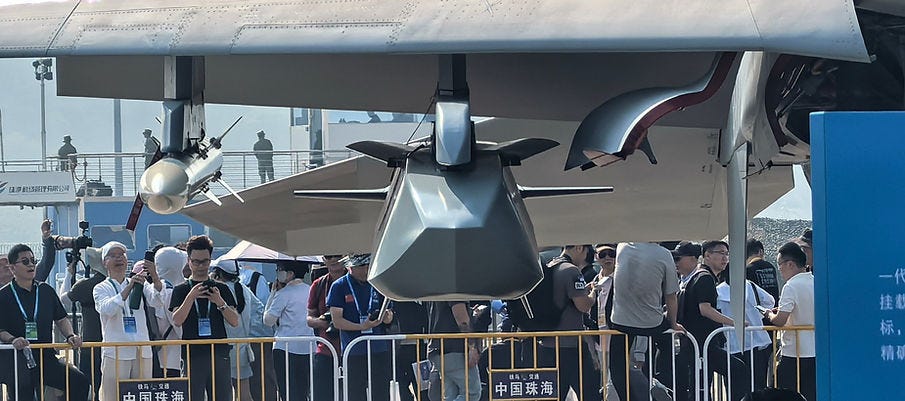 A KF-98A air-launched cruise missile carried by a PLAAF J-16 multirole fighter at the 2022 Zhuhai Airshow A KF-98A air-launched cruise missile carried by a PLAAF J-16 multirole fighter at the 2022 Zhuhai Airshow