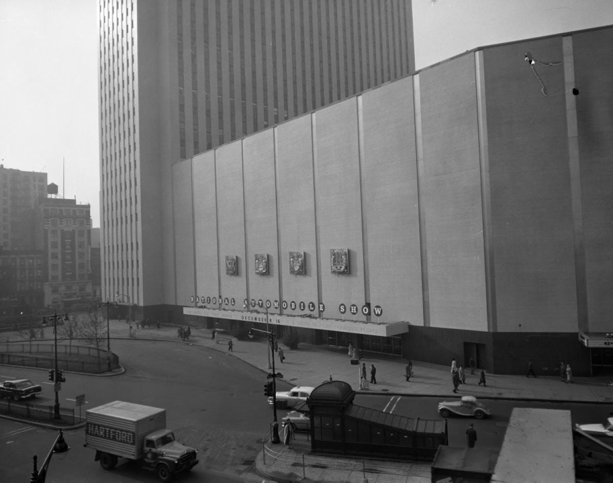 For 1957, the New York Auto Show's new home had officially moved to the Coliseum at Columbus Circle. | Viewing NYC For 1957, the New York Auto Show's new home had officially moved to the Coliseum at Columbus Circle. | Viewing NYC
