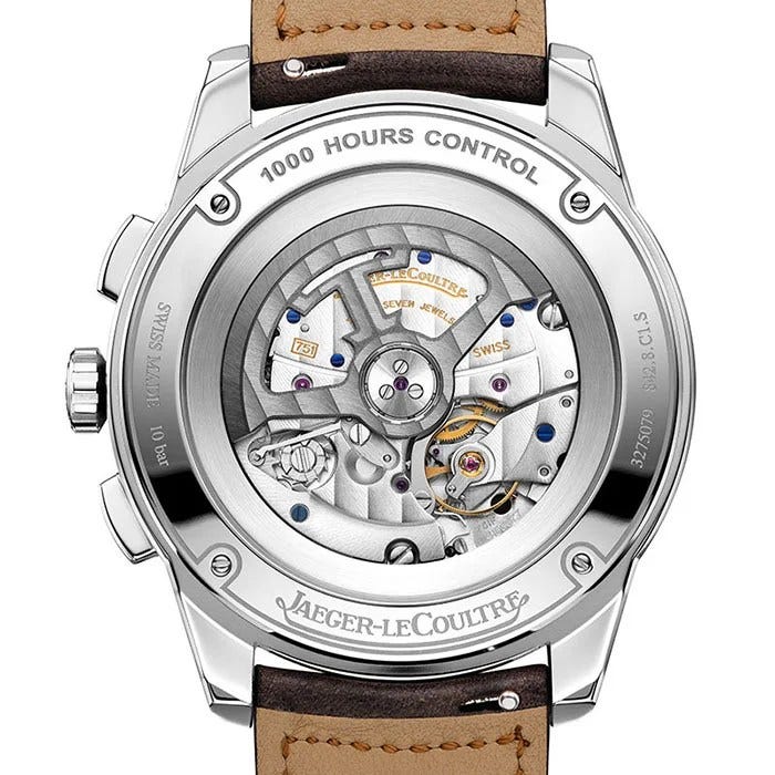  Made in-house, the Polaris Chronograph’s automatic movement incorporates the company’s logo into the winding rotor. 
