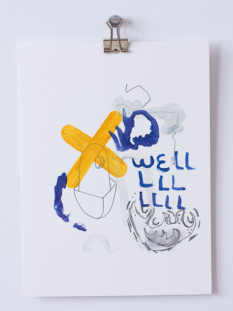Three 6"x8" paintings on paper titled "Our abandoned privacy policy read aloud as an ancient saga (gold series)"
