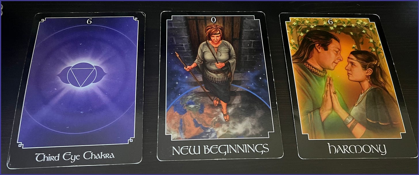 Tarot Card Pull-left to right- Third Eye Chakra, New Beginnings, Harmony