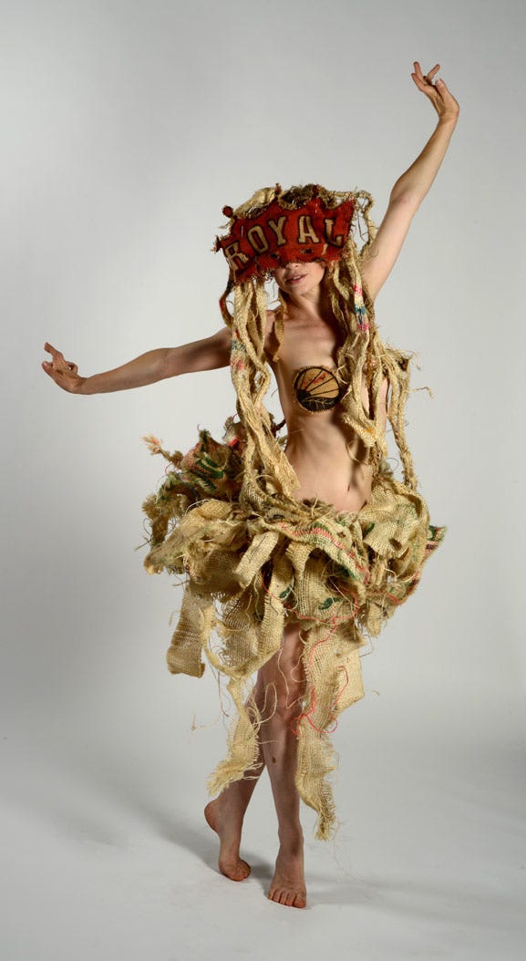 Made from burlap coffee bags.