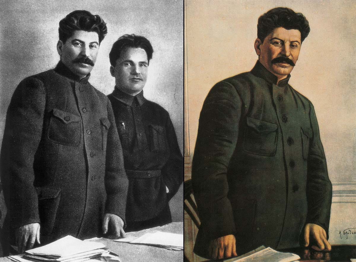 The chilling culmination of years of photo manipulation: Stalin stands isolated in this image, a visual metaphor for the elimination of his political rivals. The chilling culmination of years of photo manipulation: Stalin stands isolated in this image, a visual metaphor for the elimination of his political rivals.