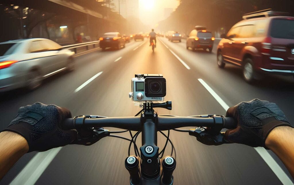 Cycliste avec une dashcam sur son guidon