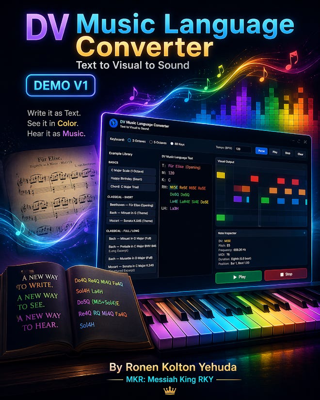 DV Music Language Converter — Text to Visual to Sound - Demo V1 : DV Music Language Composer