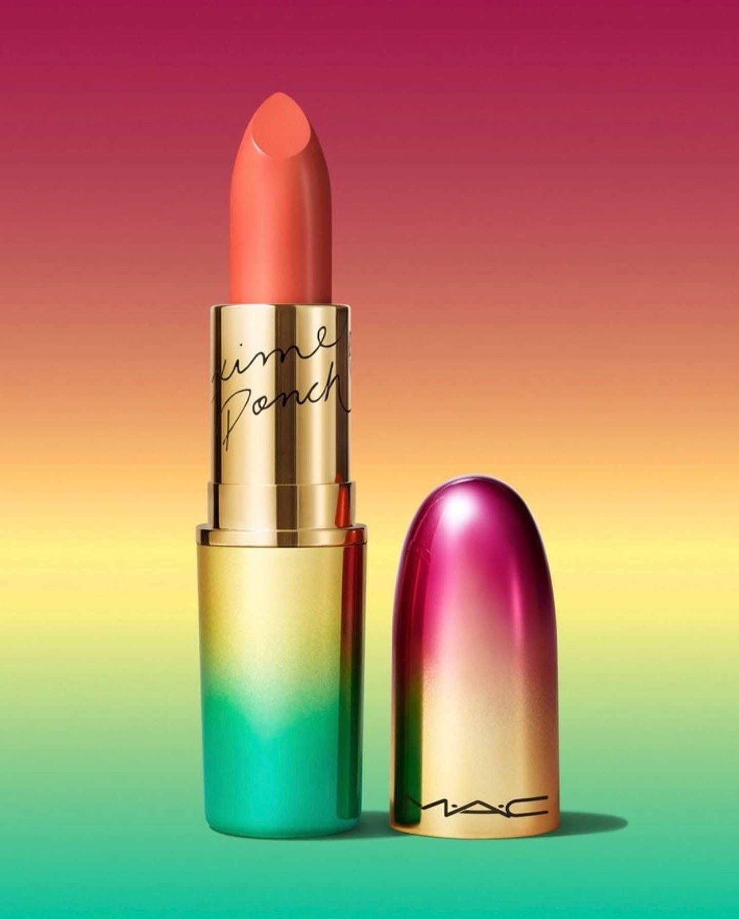 Close-up of the limited-edition MAC Maker lipstick collaboration by Xime Ponch for MAC Cosmetics. Highlighting the custom packaging and shade developed for the 2026 real beauty shift.