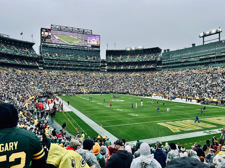 football, stadium, people, clouds, sky, signs