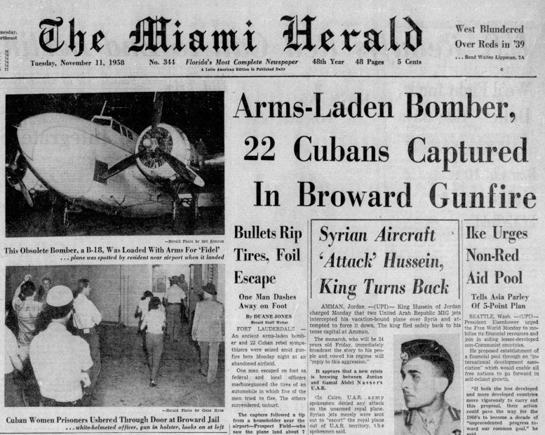 Figure 2: Headline in Miami Herald on November 11, 1958. Courtesy of Miami Herald.