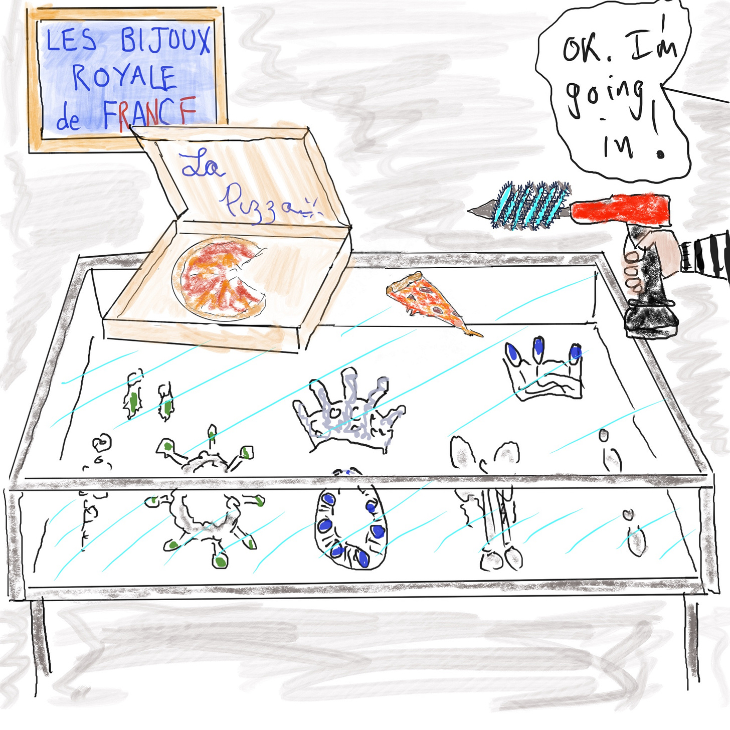 Jewelry case at the Louvre with a drill