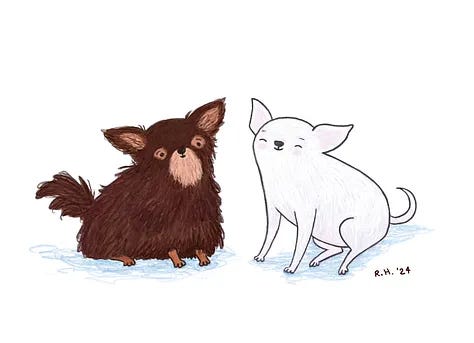 A gallery of cartoon illustrations showing various pets, grandparents, parents, and children smiling, holding hands, and hugging