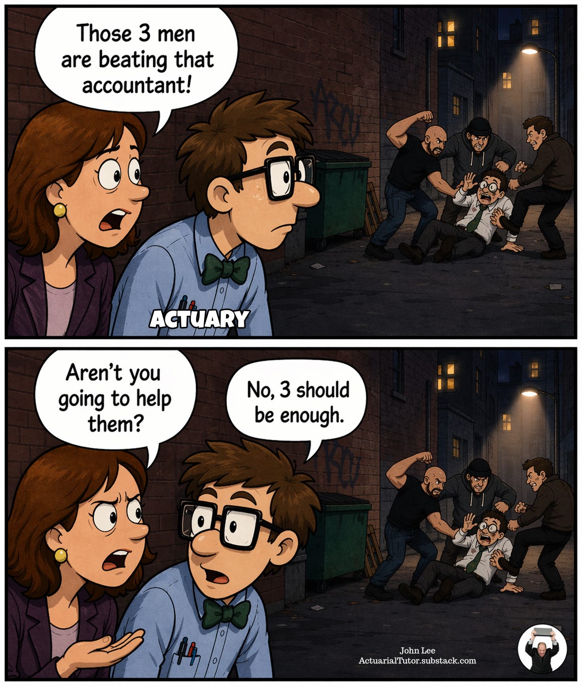 Those 3 men are beating that accountant!